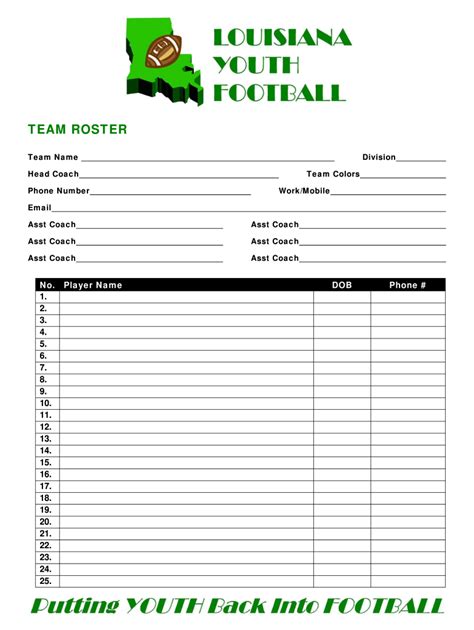 Printable Football Roster Template